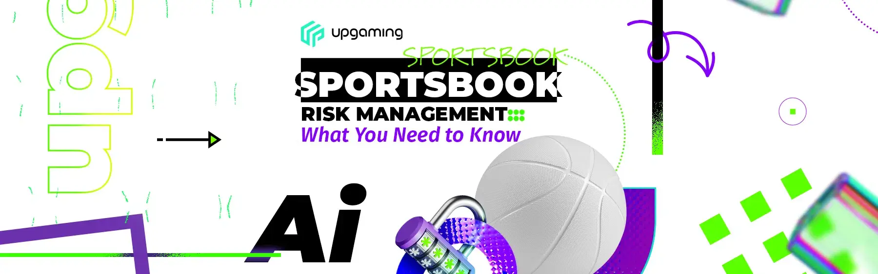 Upgaming sportsbook risk management guide illustration with AI and sports betting elements